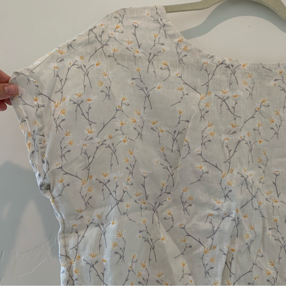 Cynthia Rowley 100% Linen Wide Cropped Cap Sleeve Floral Button Back - Picture 2 of 7